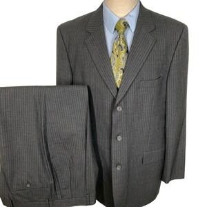 Stafford Suits Mens 44L Charcoal Pinstripe Wool